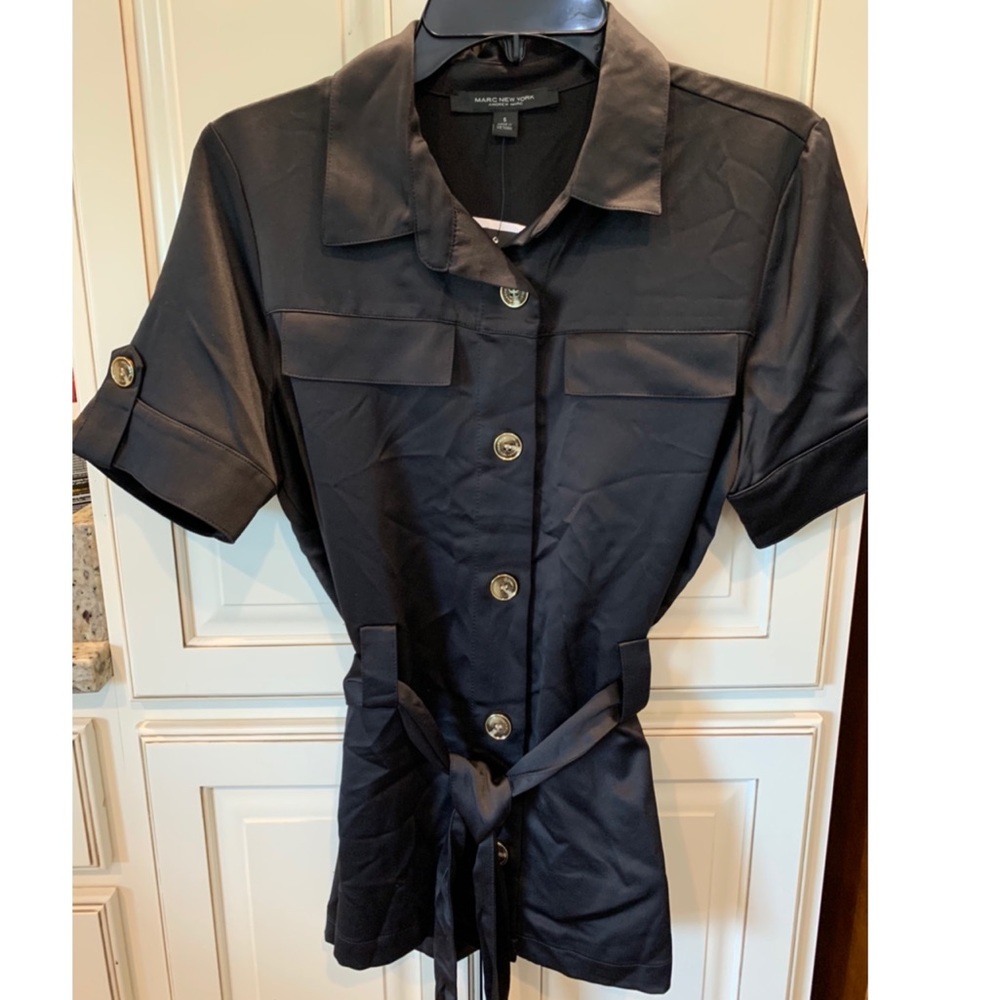 BRAND NEW  - Marc NewYork Black Short Sleeve Belted Trench Coat